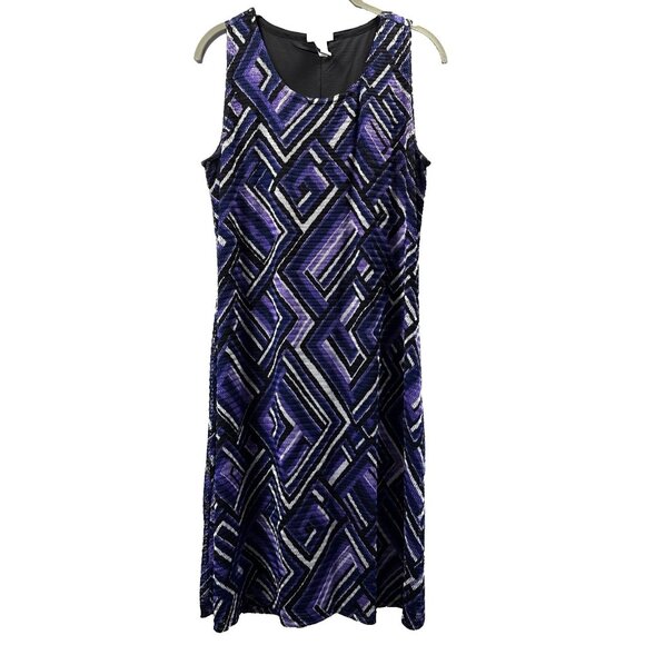 Chicos Easywear Dress Medium Purple Abstract Sleeveless Lined Stretch Pullover - Picture 1 of 7